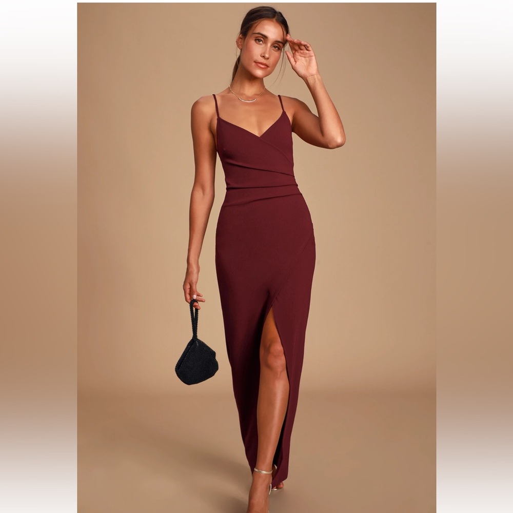 Lulus Sweetest Admirer burgundy ruched gown